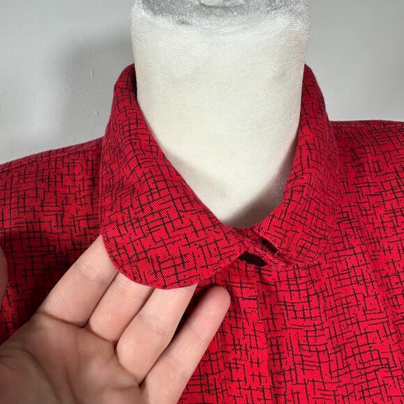 VTG All That Jazz Red Black Abstract Print Button Front Dress Cotton Women 11/12 - Picture 9 of 16
